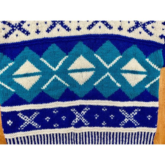 Vintage Ski Sweater, Wool Snowflake Pattern, Knit Nordic Style Pullover, Men's M - Picture 3 of 9
